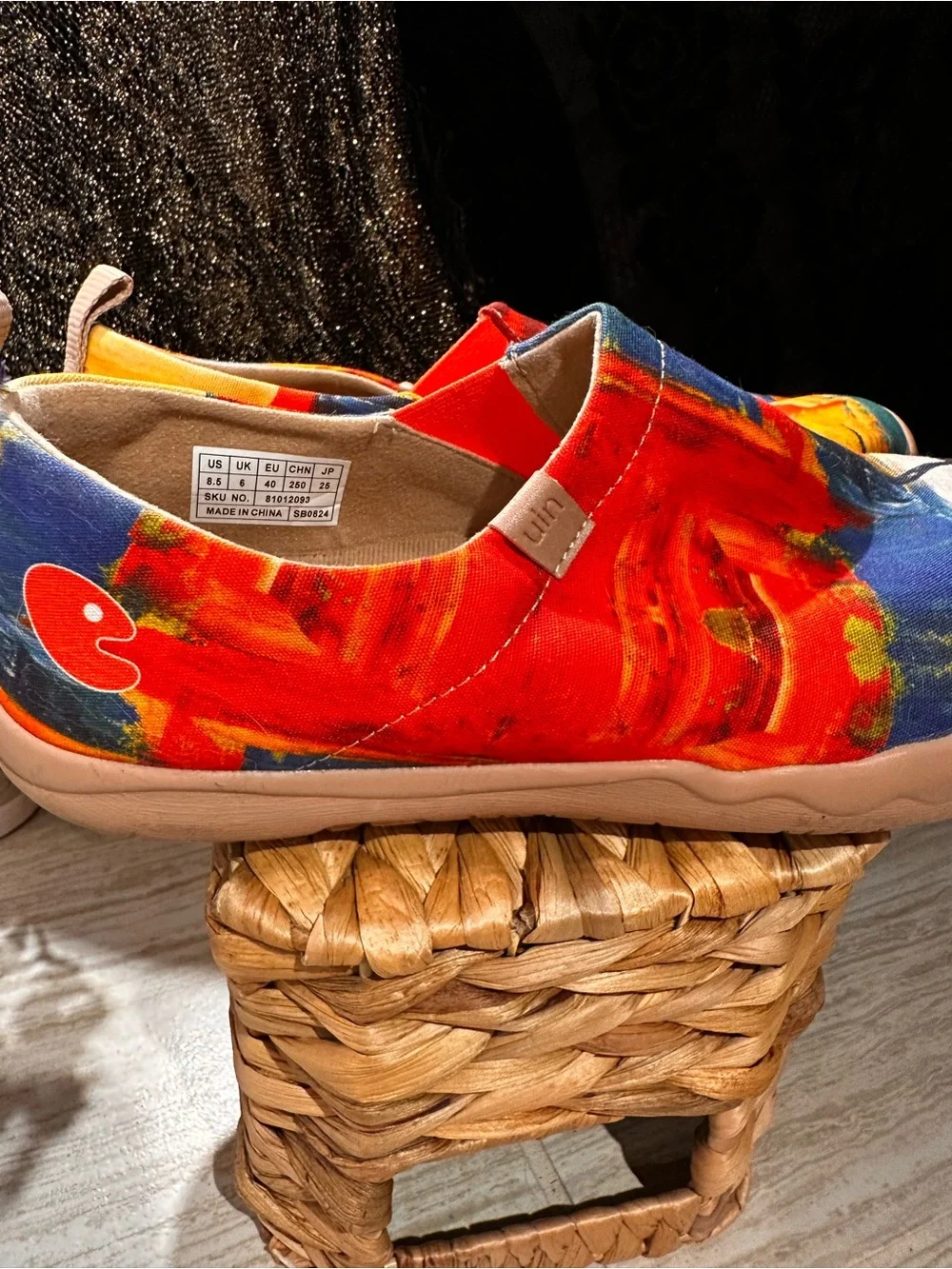 UIN Women's Slip-On Sneakers in Red, Yellow & Blue Abstract Print